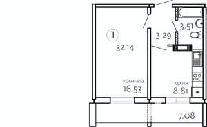 1-к квартира, строящийся дом, 32м2, 7/10 этаж