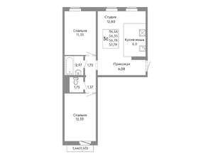 3-к квартира, строящийся дом, 57м2, 10/10 этаж