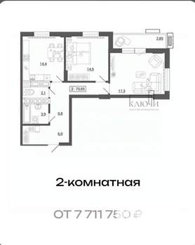 2-к квартира, вторичка, 71м2, 15/30 этаж