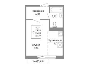 1-к квартира, строящийся дом, 24м2, 10/10 этаж