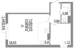 2-к квартира, строящийся дом, 41м2, 4/10 этаж
