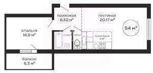 1-к квартира, вторичка, 52м2, 9/17 этаж