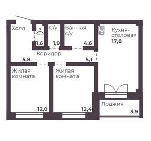 2-к квартира, вторичка, 61м2, 3/17 этаж
