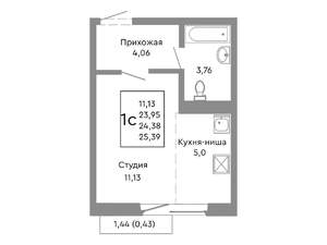 Студия квартира, строящийся дом, 24м2, 6/10 этаж
