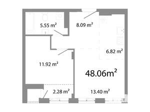 1-к квартира, строящийся дом, 48м2, 3/11 этаж
