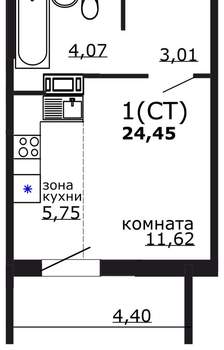 Студия квартира, вторичка, 24м2, 9/18 этаж