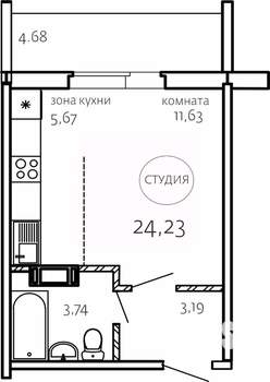 Студия квартира, строящийся дом, 24м2, 7/10 этаж