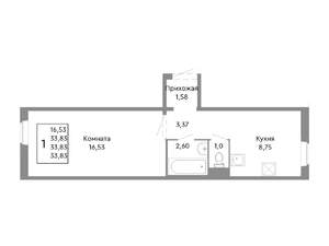 1-к квартира, строящийся дом, 34м2, 2/10 этаж