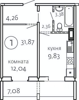 1-к квартира, строящийся дом, 32м2, 5/10 этаж