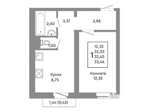 1-к квартира, строящийся дом, 32м2, 7/10 этаж