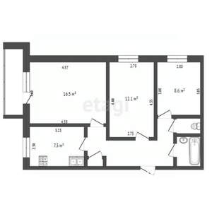 3-к квартира, вторичка, 59м2, 4/9 этаж