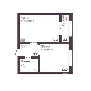 1-к квартира, вторичка, 38м2, 17/17 этаж