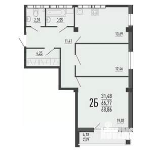 2-к квартира, вторичка, 66м2, 12/16 этаж