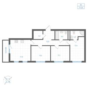 3-к квартира, вторичка, 77м2, 7/11 этаж