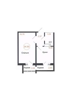 1-к квартира, вторичка, 35м2, 15/16 этаж