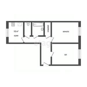 2-к квартира, вторичка, 56м2, 1/3 этаж
