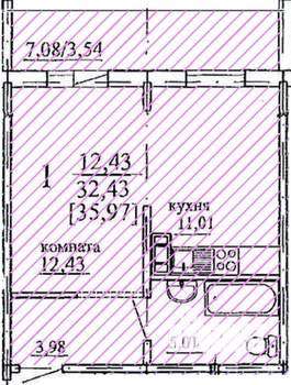 1-к квартира, строящийся дом, 36м2, 4/10 этаж