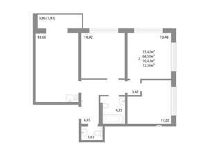 3-к квартира, строящийся дом, 70м2, 6/17 этаж