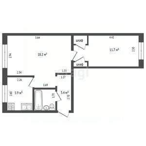 2-к квартира, вторичка, 43м2, 5/5 этаж