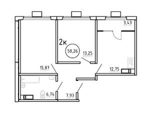 2-к квартира, строящийся дом, 58м2, 11/16 этаж