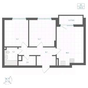 2-к квартира, вторичка, 60м2, 3/18 этаж