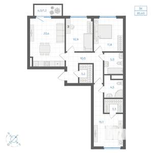 3-к квартира, вторичка, 85м2, 8/9 этаж