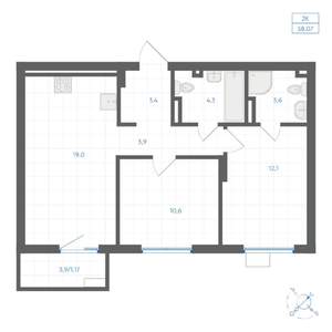 2-к квартира, вторичка, 58м2, 4/18 этаж