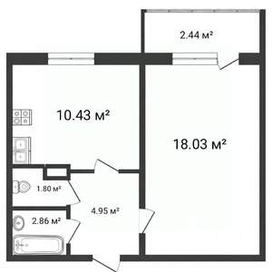 1-к квартира, вторичка, 41м2, 6/10 этаж