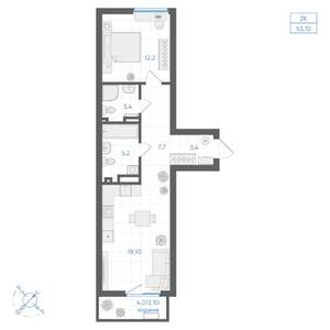 2-к квартира, вторичка, 53м2, 9/10 этаж