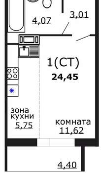 Студия квартира, вторичка, 24м2, 12/18 этаж
