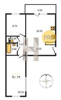 2-к квартира, вторичка, 57м2, 15/17 этаж