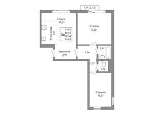 3-к квартира, строящийся дом, 62м2, 5/10 этаж