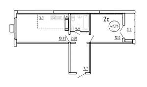 2-к квартира, строящийся дом, 47м2, 4/16 этаж