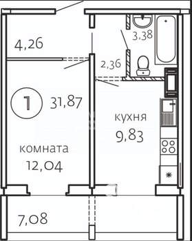 1-к квартира, вторичка, 32м2, 2/10 этаж