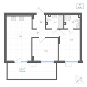 2-к квартира, вторичка, 62м2, 1/18 этаж