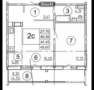 1-к квартира, вторичка, 40м2, 15/17 этаж