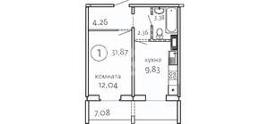 1-к квартира, вторичка, 32м2, 1/10 этаж