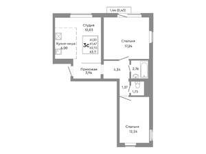 Студия квартира, строящийся дом, 62м2, 5/10 этаж
