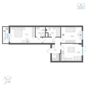 2-к квартира, вторичка, 64м2, 4/10 этаж