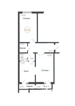 2-к квартира, вторичка, 68м2, 11/16 этаж
