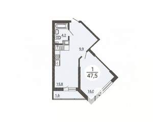 1-к квартира, вторичка, 47м2, 14/25 этаж