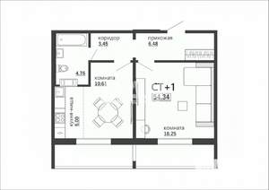 1-к квартира, вторичка, 54м2, 7/10 этаж