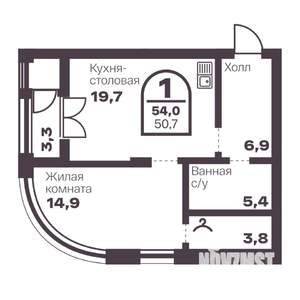 1-к квартира, вторичка, 51м2, 1/24 этаж