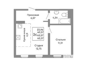 2-к квартира, строящийся дом, 41м2, 2/10 этаж