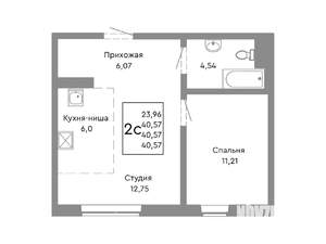 2-к квартира, строящийся дом, 41м2, 1/10 этаж