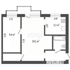 2-к квартира, вторичка, 43м2, 5/5 этаж