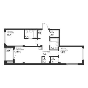 2-к квартира, вторичка, 77м2, 2/23 этаж