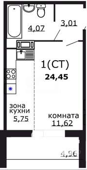 Студия квартира, вторичка, 24м2, 3/10 этаж