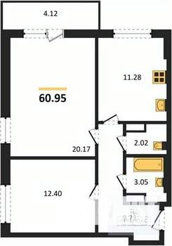 2-к квартира, строящийся дом, 61м2, 9/25 этаж
