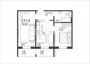 2-к квартира, вторичка, 52м2, 6/10 этаж
